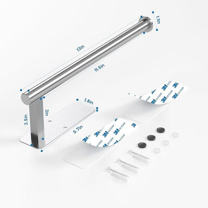 ASTOFLI Paper Towel Holder Under Cabinet No Drilling, Self Adhesive Paper Towel Holder Wall Mount for Kitchen Rack, Under Counter Napin Holder No Drill, RV, 304 Stainless Steel, Silver - Image 3