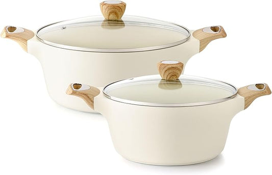 SENSARTE Ceramic Nonstick Stock Pot with Lid, 4.5+6.6 QT Soup Pot Set Casserole Pot, Non-toxic Healthy Pasta Pot, Large Cooking Pot Stew Pot, Induction Compatible, PFOA PFAS PTFE Free, White by SENSARTE