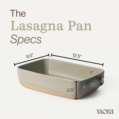 Mora Ceramic Baking Dish with Handles For Casserole, Lasagna, Gratin, Broiling, Roasting, and Baking. Large 9x13 in Pan, Extra Deep - Porcelain Serving Bakeware from Oven to Table. Freezer Safe - Thyme - Image 2