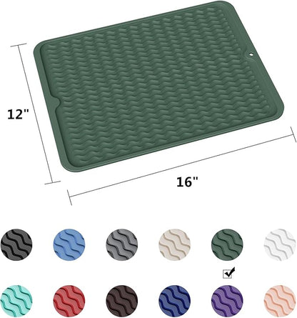 ZLR Silicone Dish Drying Mat & Heat Resistant Trivet (12" x 16") - Waterproof Counter Protector for Air Fryer, Coffee Maker - Non-Slip, BPA Free Kitchen Pad, Easy Clean Dishwasher Safe (Green) - Image 6