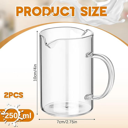 Leinuosen 2 Pcs Glass Pitcher Elegant Shaped Glass Tea Pitcher Coffee Milk Creamer Pitchers Creative Milk Frothing Pitchers Frother Cup Creamer Jug (250 ml,Simple Style)