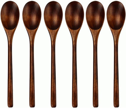 AOOSY Spoons, Wooden Spoons for Eating, 6 Pieces Japanese Natural Soup Spoons Wooden Spoon for Cooking Mixing Stirring Honey Tea Soda Dessert Coconut Bowl Nonstick Pots Kitchen by AOOSY