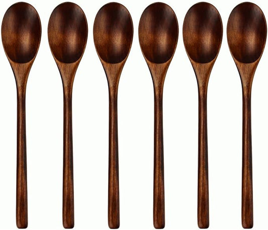 AOOSY Spoons, Wooden Spoons for Eating, 6 Pieces Japanese Natural Soup Spoons Wooden Spoon for Cooking Mixing Stirring Honey Tea Soda Dessert Coconut Bowl Nonstick Pots Kitchen by AOOSY