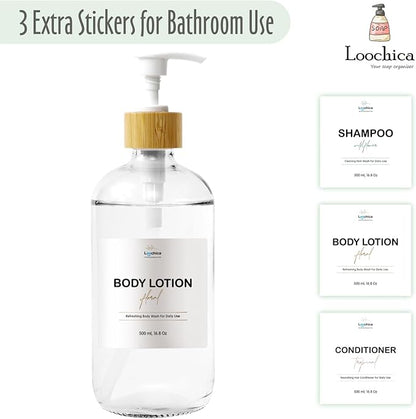 LOOCHICA Dish Clear Glass Soap Dispenser with Plastic Pump, 16 Oz Transparent Dish Soap Dispenser Set Refillable Reusable Apothecary Soap Pump Dispenser Bottles for Bathroom and Kitchen - Image 5