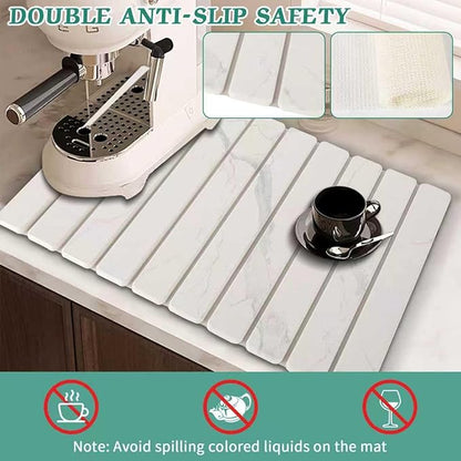 Stone Dish Drying Mat for Kitchen Counter, 24''×15'' Dishes Drying Matt Kitchen Counter, Absorbent Diatomaceous Earth Bath Quick Dry Mats for Tableware, Bottles and Cup(White Marble) - Image 3