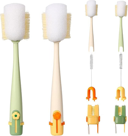 5-in-1 Bottle Cleaning Brush Set, Multifunctional Kitchen Lid Scrubber with Long Handle, Portable Brush Tools for Cups, Hard Bristle Sponge Head(2 Pack)