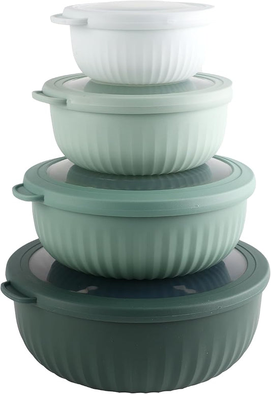 COOK WITH COLOR Prep Bowls with Lids- Wide and Deep Nesting Plastic Small Mixing Bowl Set with Lids, 8 Piece Set - Wide Bowls, Sage by CookwithColor