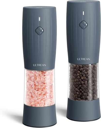 Ultrean Pepper Grinder, Electric Salt and Pepper Grinder Set with USB-C Rechargeable, Spice Mill, 6 Adjustable Coarseness, LED Light, Larger Capacity, Gift for Women Mom, Blue-Grey