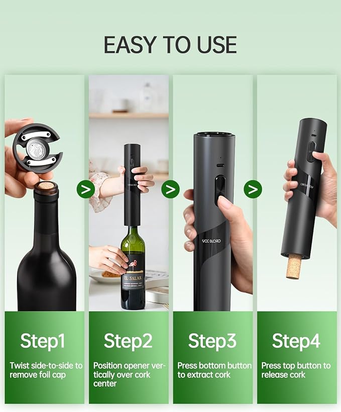 CIRCLE JOY Rechargeable Wine Opener Electric Wine Bottle Opener 7-in-1 Wine Gift Set with Electric Vacuum Pump, Charging Station, Foil Cutter, Wine Aerator Pourer and 2 Wine Stoppers - Image 6