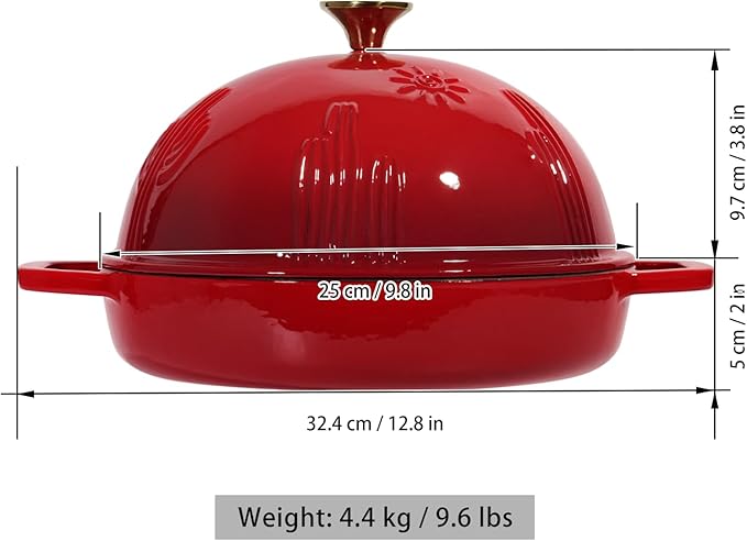 Flavehc Cast Iron Bread Oven With Cloche Lid for Baking - Red Enameled Dutch Oven With Dome Lid for Sourdough - 5 qt - Image 5