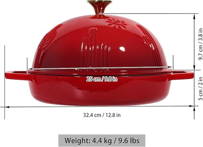 Flavehc Cast Iron Bread Oven With Cloche Lid for Baking - Red Enameled Dutch Oven With Dome Lid for Sourdough - 5 qt - Image 5