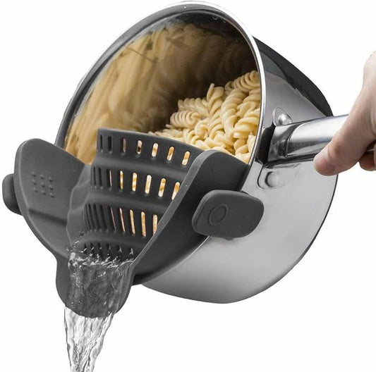 Silicone Pot Strainer, Emptycolor Adjustable Clip On Strainer for Pots Pans, Heat Resistant Pot Drainer, Kitchen Pasta Colander for Vegetables and Noodles (Grey) by Unknown