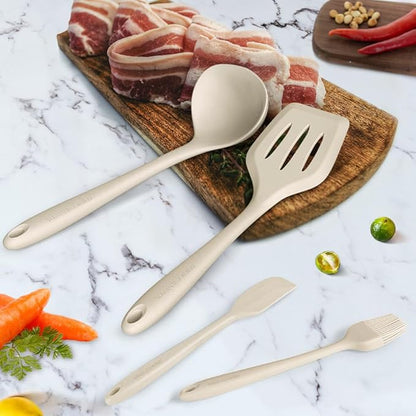 Kitchen Utensil Set - 11 Cooking Utensils - Colorful Silicone Kitchen Utensils - Nonstick Cookware with Spatula Set - Colored Best Kitchen Tools Kitchen Gadgets (Khaki) - Image 4