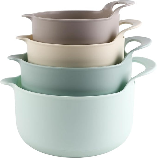 COOK WITH COLOR Nesting Plastic Mixing Bowl Set with Pour Spouts and Handles, Ombre Mint, 4 Piece Non-Slip by CookwithColor