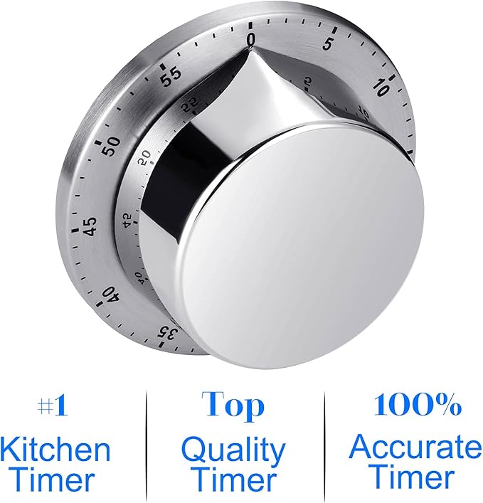 Albayrak Kitchen Timer, Chef Cooking Timer Clock with Loud Alarm, No Batteries Required, 100% Mechanical - Magnetic Backing, Exquisite Stainless Steel Body - Countdown Reminder - Silver 1Pack - Image 3