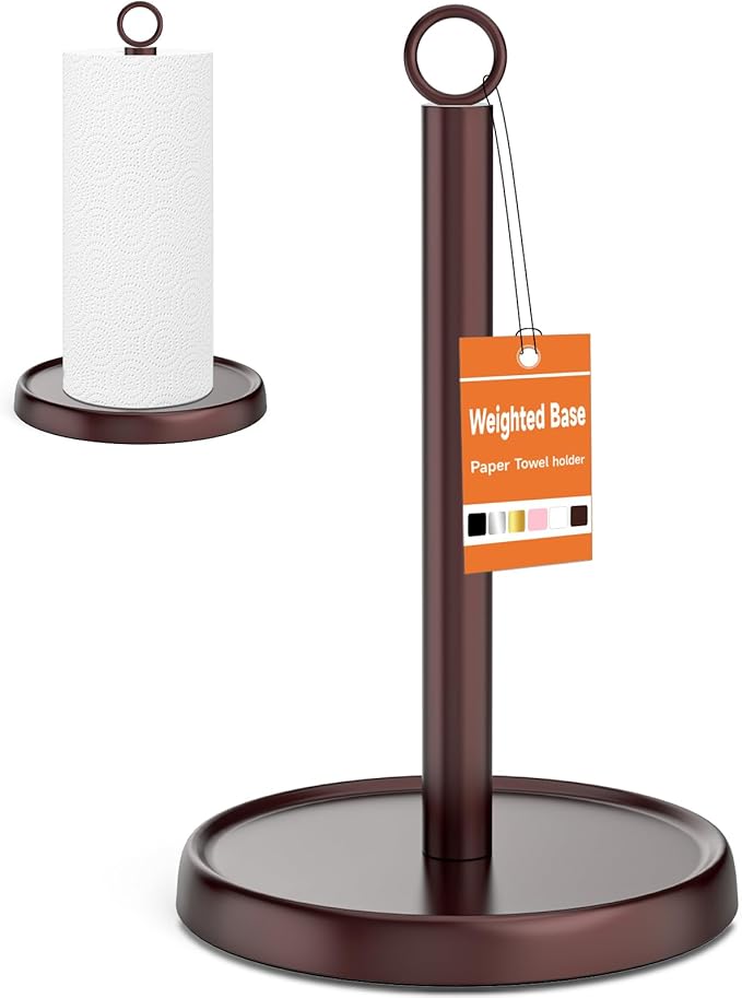 Oil Rubbed Bronze Paper Towel Holder Countertop, Oil Rubbed Bronze Kitchen Accessories Decor, Stainless Steel, Weighted Base, Paper Towel Stand for Bathroom Farmhouse Essentials by Awarmhome