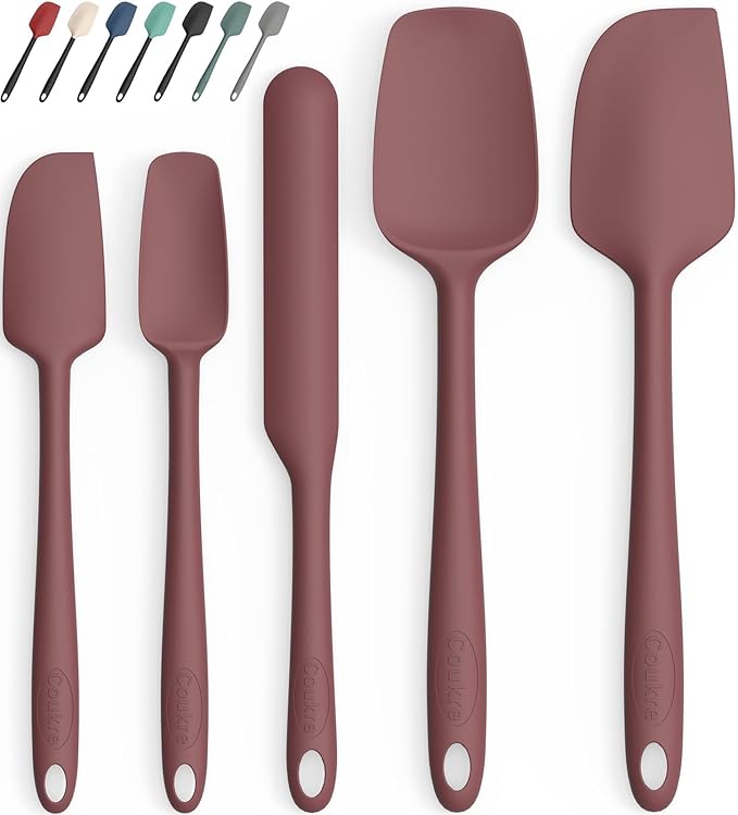 Coukre Silicone Spatula Set of 5,High Temperature Resistant, Food Grade Silicone, Dishwasher Safe, for Baking, Cooking (Pure Wine) by Coukre