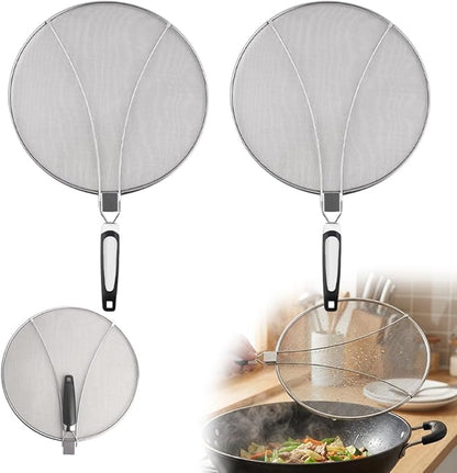 Stainless Steel Grease Splatter Guard, 11-Inch Fine Mesh Cover with Adjustable Comfort Grip Handle, Oil Splash Screen for Frying Pan, Cooking Pots, Skillet (2) by WUSAIRX