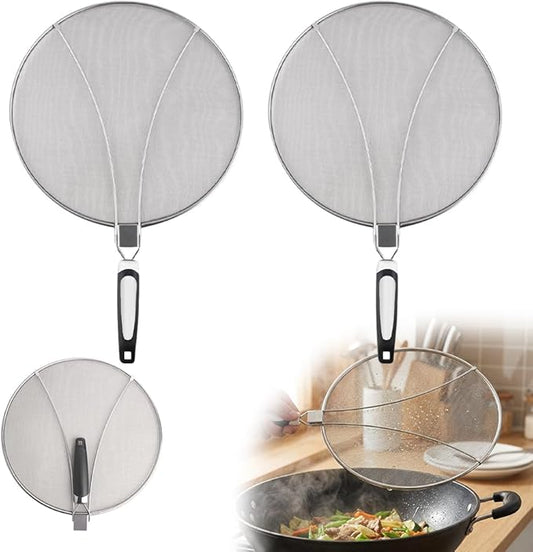 Stainless Steel Grease Splatter Guard, 11-Inch Fine Mesh Cover with Adjustable Comfort Grip Handle, Oil Splash Screen for Frying Pan, Cooking Pots, Skillet (2) by WUSAIRX