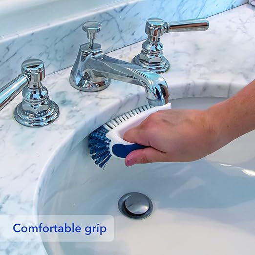 Unger Multi-Purpose Counter and Fixture Scrub Brush, Non-Slip Small Household Cleaning Supplies, Removes Dirt and Grime from Bathroom Sinks, Kitchen Countertops, and Faucets - Image 4