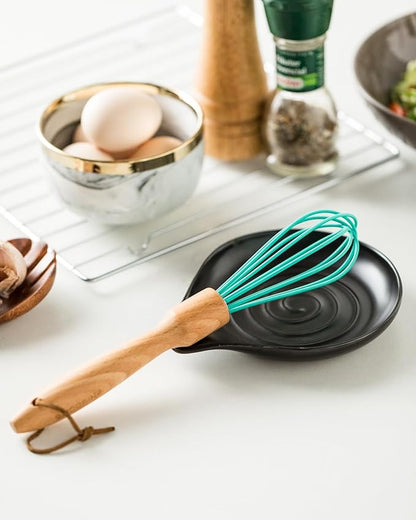 LAUCHUH Spoon Rest for Stove Top, 5 inch Large Cooking Spoon Holder for Kitchen Countertop Ceramic Ladle Holder for Spatula, Tong, Heat-Resistant, Farmhouse Kitchen Decor for Mother‘s Day, Black