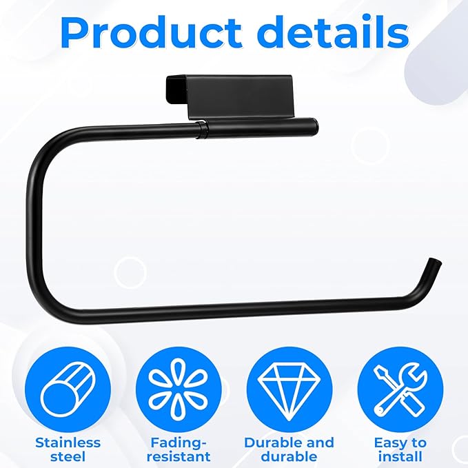 Cabinet Door Paper Towel Holder, 12.6 Inches Paper Towel Holder Papers Towels Rack Under Sink Papers Towels Storage and Dispenser for Kitchen Bathroom Laundry Room (Black)