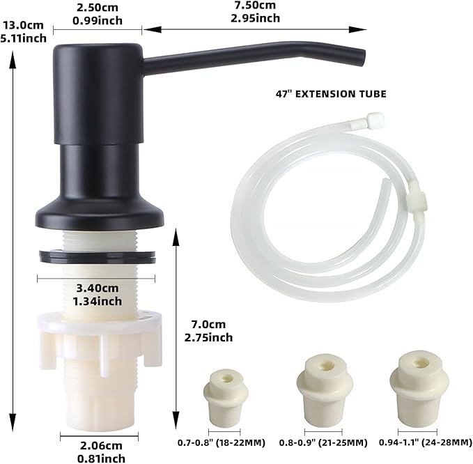 Soap Dispenser for Kitchen Sink, Built in Sink Soap Dispenser, Countertop Soap Dispenser Pump with 47" Extension Tube kit, No Need to Fill Little Bottle Again, Black - Image 6