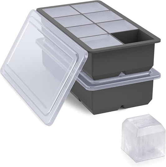 Bangp Large Ice Cube Trays 2 Pack,Big Ice Cube Molds with Removable Lids,Easy Release and Stackable Silicone Ice Cube Tray,Make 16 Big Square Ice Cubes for Whiskey,Cocktails by Bangp