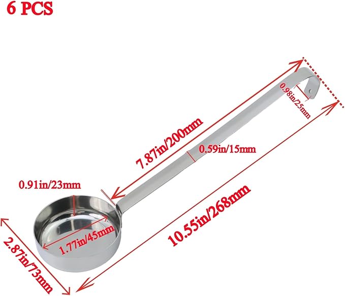 10.55 Inch 3 oz 6 Pcs Silver Stainless Steel 201 Long Handle Soup Spoon for Holding Food Kitchen Cooking Stirring Cooking Spoon