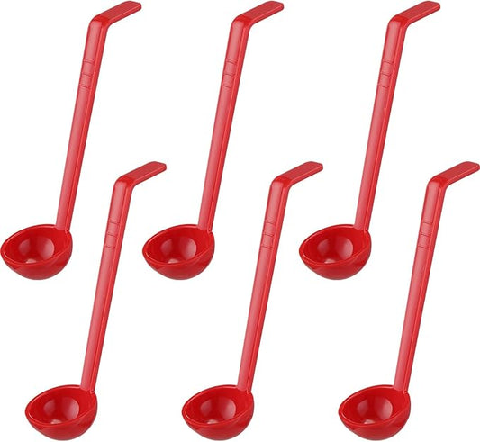 Tioncy 6 Pcs 1 Oz Small Ladle for Serving Sauce 8.07 Inches Plastic Mini Ladles Long Handle Spoon for Serving Sauce, Soup, Dressing, Punch Bowl, Toppings, Gravy, Cocktail, Fruit Juices(Red)