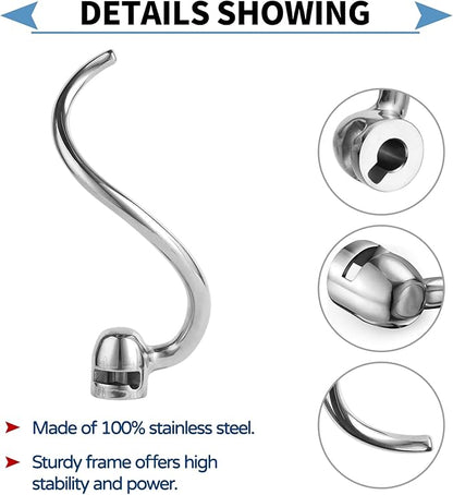 Stainless Steel Spiral Dough Hook Compatible with KitchenAid 5 Plus-6QT Mixer,Bowl Lift Stand Mixer Accessory, Rust Resistant, Effectively Kneads Bread,Pizza,Pasta and Biscuits,Dishwasher Safe