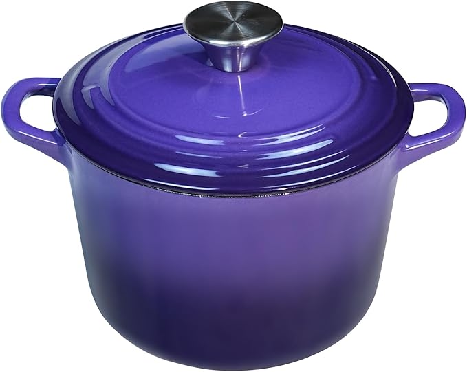 Flavehc Dutch Oven Pot with Lid 1.8 qt Cast Iron Dutch Oven for Bread Baking Purple Enameled Cast Iron Rice Pot with Handels by FLAVEHC
