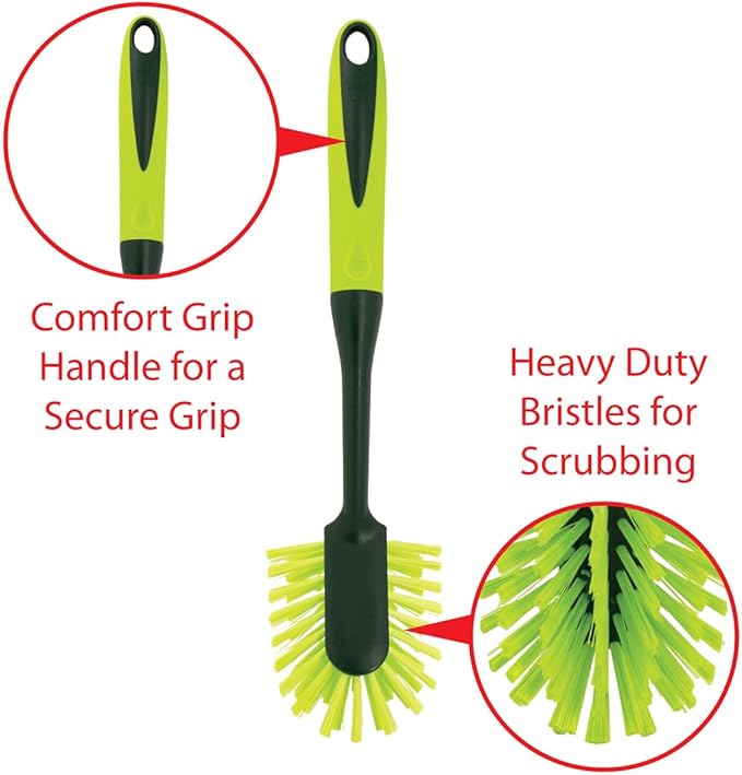 Pine-Sol Scrub Brush Set - Long Handle Cleaning Brushes with Heavy Duty Bristles and Comfort Grip - Scrubbers for Kitchen, Household, and Dishwashing, 5 Pieces - Image 2