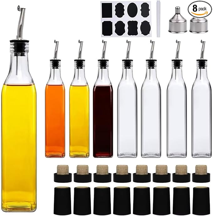 Salzesfalls 8 Pack 17oz Olive Oil Dispenser Bottle,Oil Dispenser for Kitchen, Cooking Oil Dispenser,Vinegar Cruet Bottle with Pourers by Salzesfalls