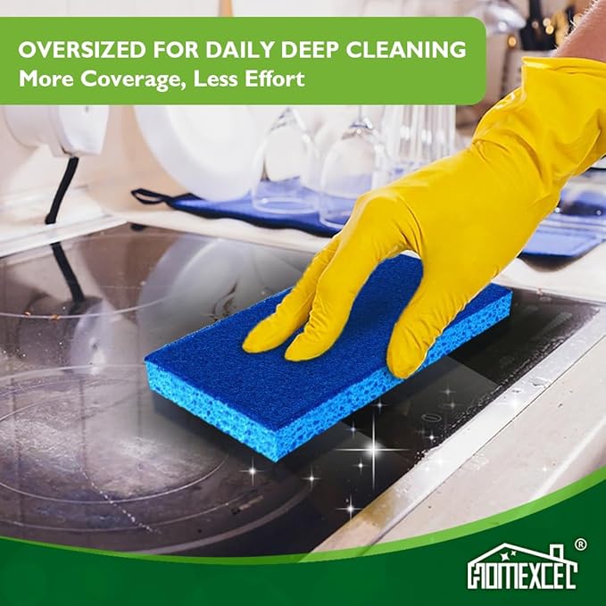 HOMEXCEL Extra Large Dish Sponge for Cleaning, Safe on Non-Stick Cookware, XL Non-Scratch Sponges Kitchen 6 Count, Dual Sided Scrub Sponges for Kitchen, Household, Bathroom and More - Image 3