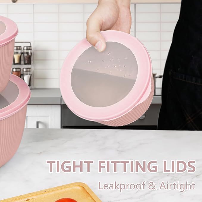 BoxedHome Mixing Bowls with Lids Set, 4 Packs BPA-Free Plastic Prep Bowls for Kitchen, Dishwasher & Microwave Safe, Pink - Image 5