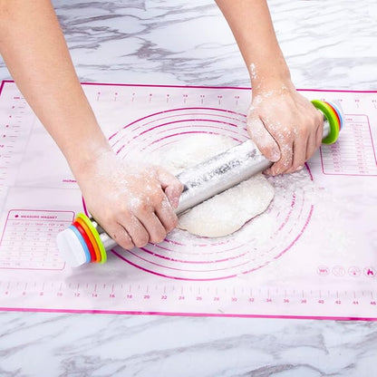 Rolling Pin and Pastry Baking Mat Set, Rolling Pins with Adjustable Thickness Rings, Stainless Steel Dough Roller for Baking Fondant, Pizza, Pie, Pastry, Pasta, Cookies (Purple) - Image 3