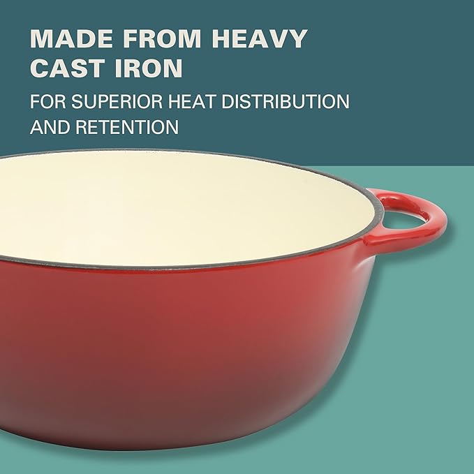 Gibson Home Addlestone 2.65 Quart Round Enamel Cast Iron Dutch Oven Pot With Lid & Dual Handles - Gradient Red - Image 6