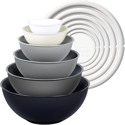 Greentainer Plastic Mixing Bowls with Lids Set for Kitchen, 6 Set Nesting Bowls for Mixing, Baking, Prepping, Cooking and Serving Food, Mixing Bowls Dishwasher, Microwave Safe