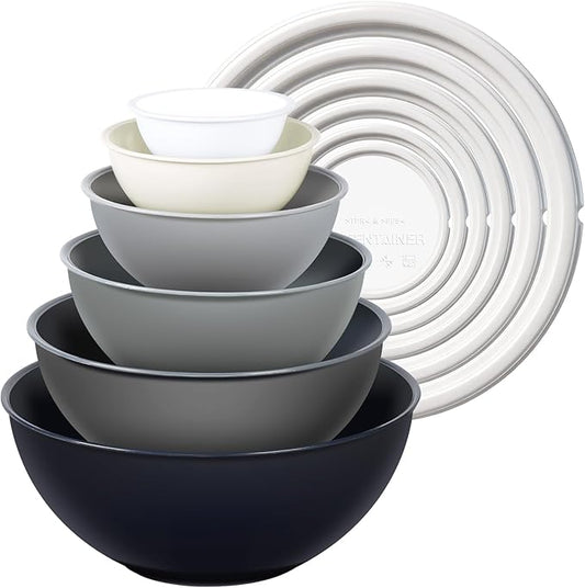 Greentainer Plastic Mixing Bowls with Lids Set for Kitchen, 6 Set Nesting Bowls for Mixing, Baking, Prepping, Cooking and Serving Food, Mixing Bowls Dishwasher, Microwave Safe