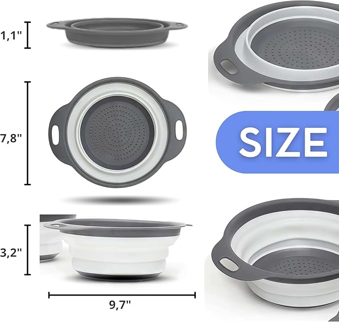 White Round Silicone Collapsible Colander – Silicone Round Kitchen Strainers with Plastic Handles Small Foldable Kitchen Strainer Perfect for Draining Pasta Vegetable and Fruit - Image 2