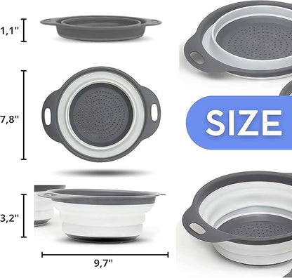 White Round Silicone Collapsible Colander – Silicone Round Kitchen Strainers with Plastic Handles Small Foldable Kitchen Strainer Perfect for Draining Pasta Vegetable and Fruit - Image 2