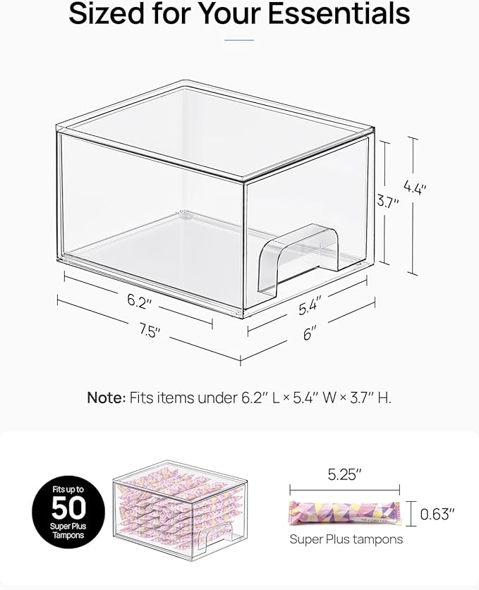 Vtopmart 4 Pack Small Clear Stackable Storage Drawers,Acrylic Bathroom Makeup Organizer,Plastic Storage Bins For Vanity, Undersink, Kitchen Cabinets, Pantry, Home Organization - Image 2