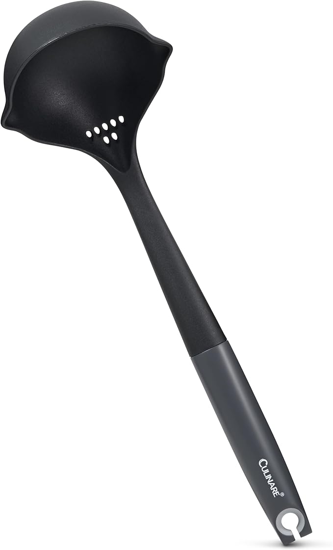 Culinare Soup Ladle with Dual Pouring Spouts & Herb Stripper – Heat-Resistant, Non-Stick Safe Serving Spoon for Soups, Stews & Sauces – Ergonomic Handle, Dishwasher Safe, Easy Storage