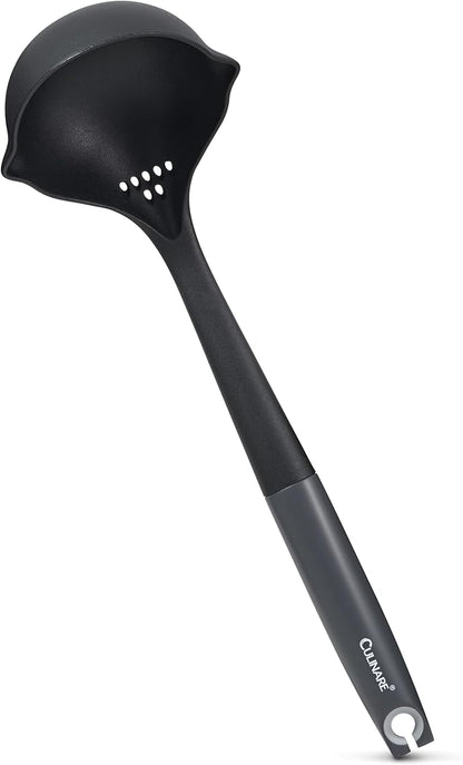Culinare Soup Ladle with Dual Pouring Spouts & Herb Stripper – Heat-Resistant, Non-Stick Safe Serving Spoon for Soups, Stews & Sauces – Ergonomic Handle, Dishwasher Safe, Easy Storage