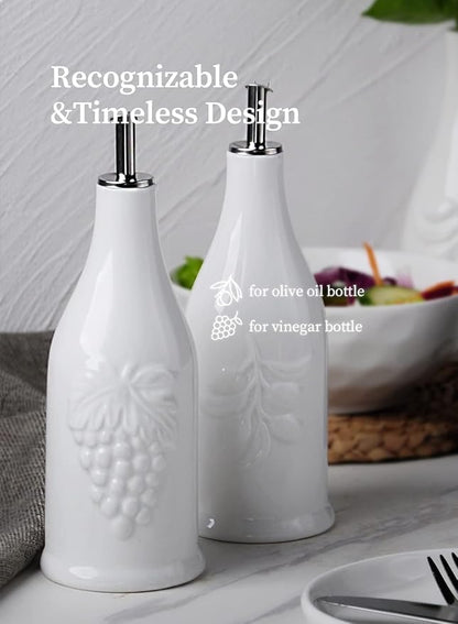 HOMBENE Ceramic Oil & Vinegar Dispenser Set, 12 oz/350ml, 2 Pack, Dripless Spout, Porcelain, Reusable, Cooking