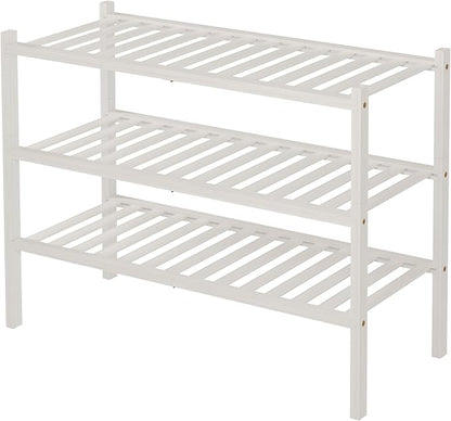 ROMGUAR CRAFT 3 Tier Bamboo Shoe Rack for Closet Free Standing Wood Shoe Shelf Storage Organizer for Entryway Small Space Stackable 27"x11"x20" (White) - Image 8