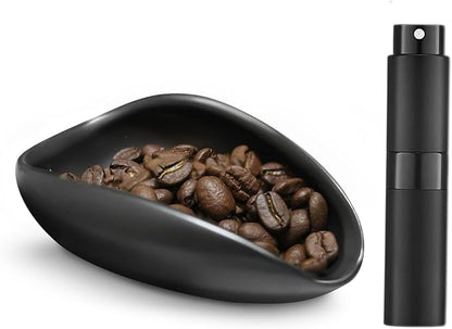 Coffee Bean Dosing Cup and Spray Bottle Set, Ceramic Single Dosing Tray for Coffee&Tea, Dosing Vessel Espresso Accessories for Coffee Bar, Black - Image 2