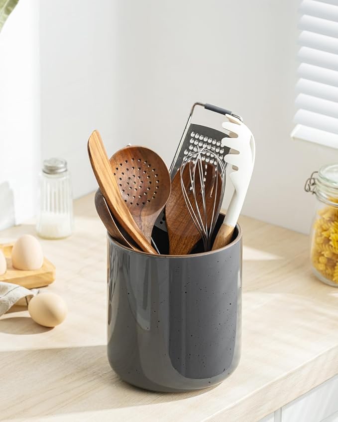 getstar Large Utensil Holder for Kitchen Counter,7.2" Grey Ceramic Utensils Crocks Utensil Organizer for Spatula Farmhouse Kitchen Decor - Image 6