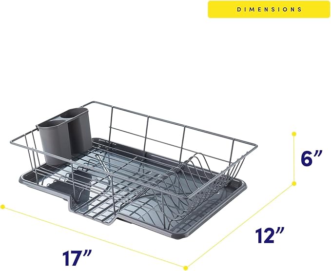 Sweet Home Collection Space-Saving 3-Piece Dish Drainer Rack Set: Efficient Kitchen Organizer for Quick Drying and Storage - Includes Cutlery Holder and Drainboard - Maximize Countertop Space, Gray - Image 4
